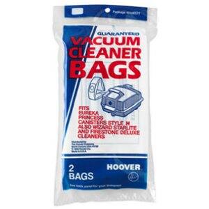 GUARANTEED VACUUM CLEANER BAGS  
FITS EUREKA PRINCESS CANISTERS STYLE H  
ALSO WIZARD STARLITE AND FIRESTONE DELUXE CLEANERS  
2 HOOVER BAGS