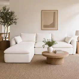Anysun - Fully Sponge Compressed Sectional Sofa – High Resilience Foam Couch in White Chenille Fabric, Modular L-Shaped Sofa - Milk White