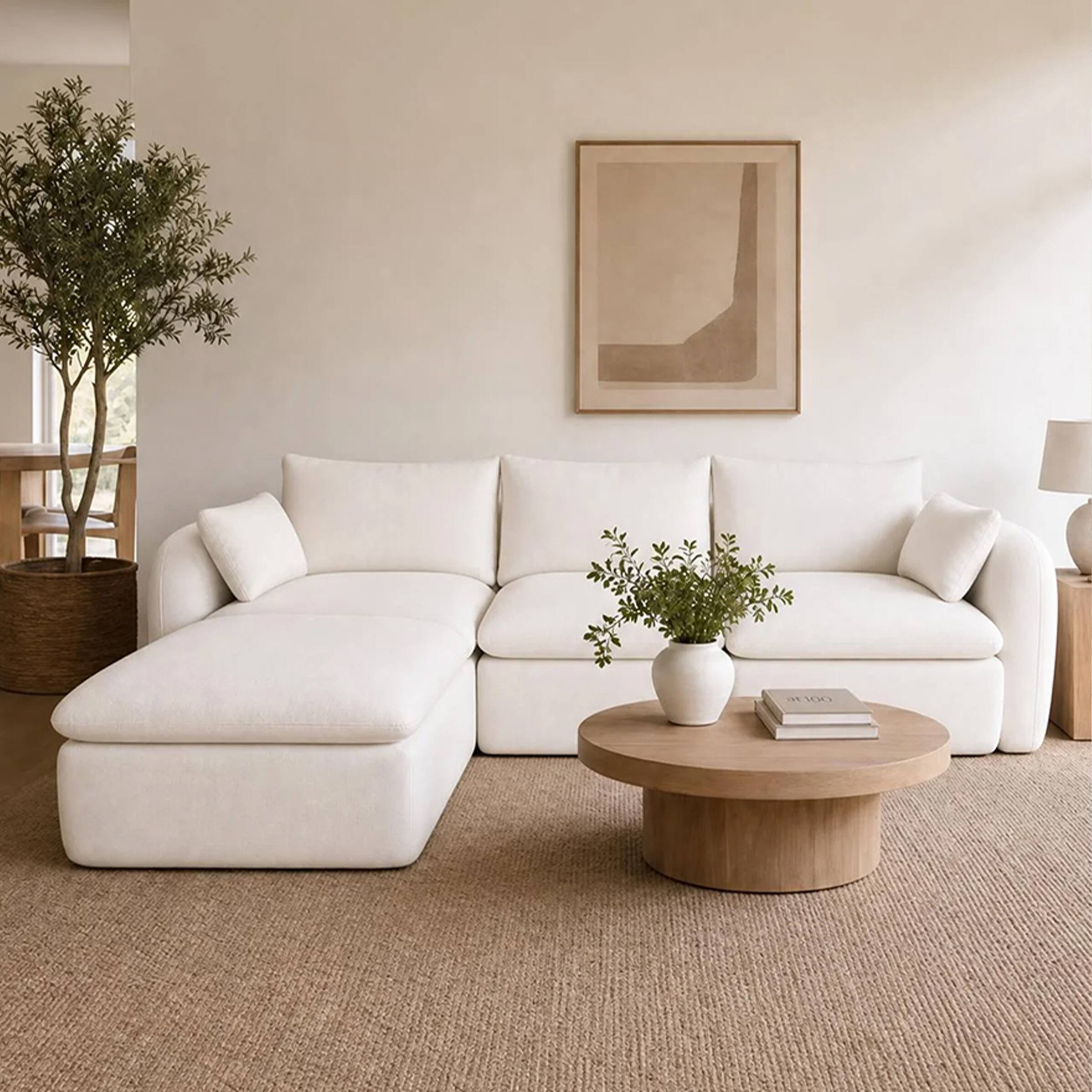 Front. Anysun - Fully Sponge Compressed Sectional Sofa – High Resilience Foam Couch in White Chenille Fabric, Modular L-Shaped Sofa - Milk White.