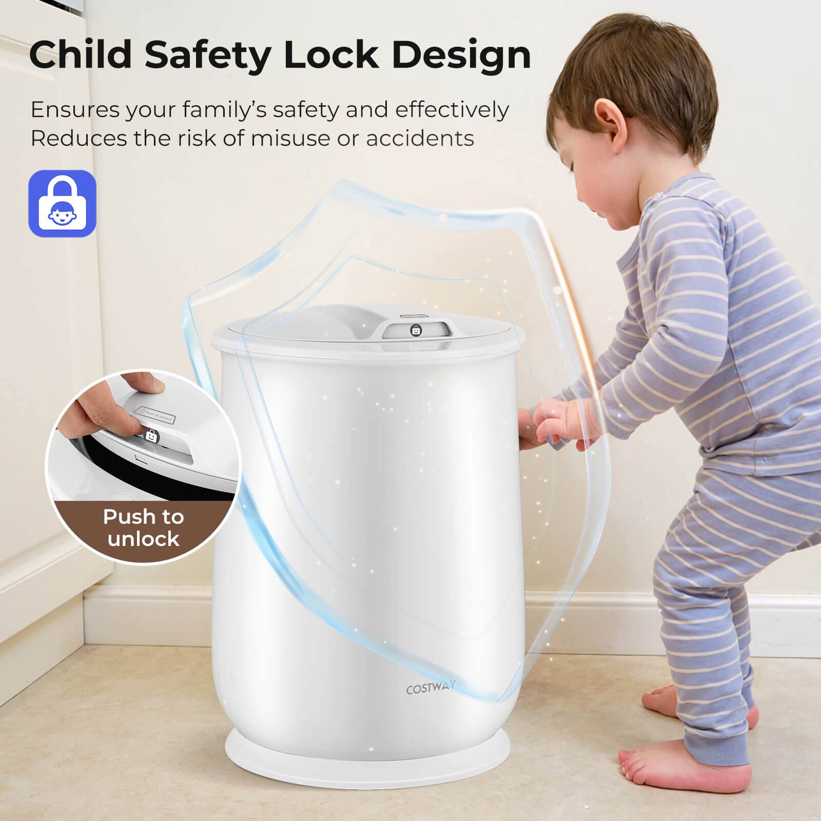 Child Safety Lock Design  
Ensures your family's safety and effectively reduces the risk of misuse or accidents  

Push to unlock  

COSTWAY