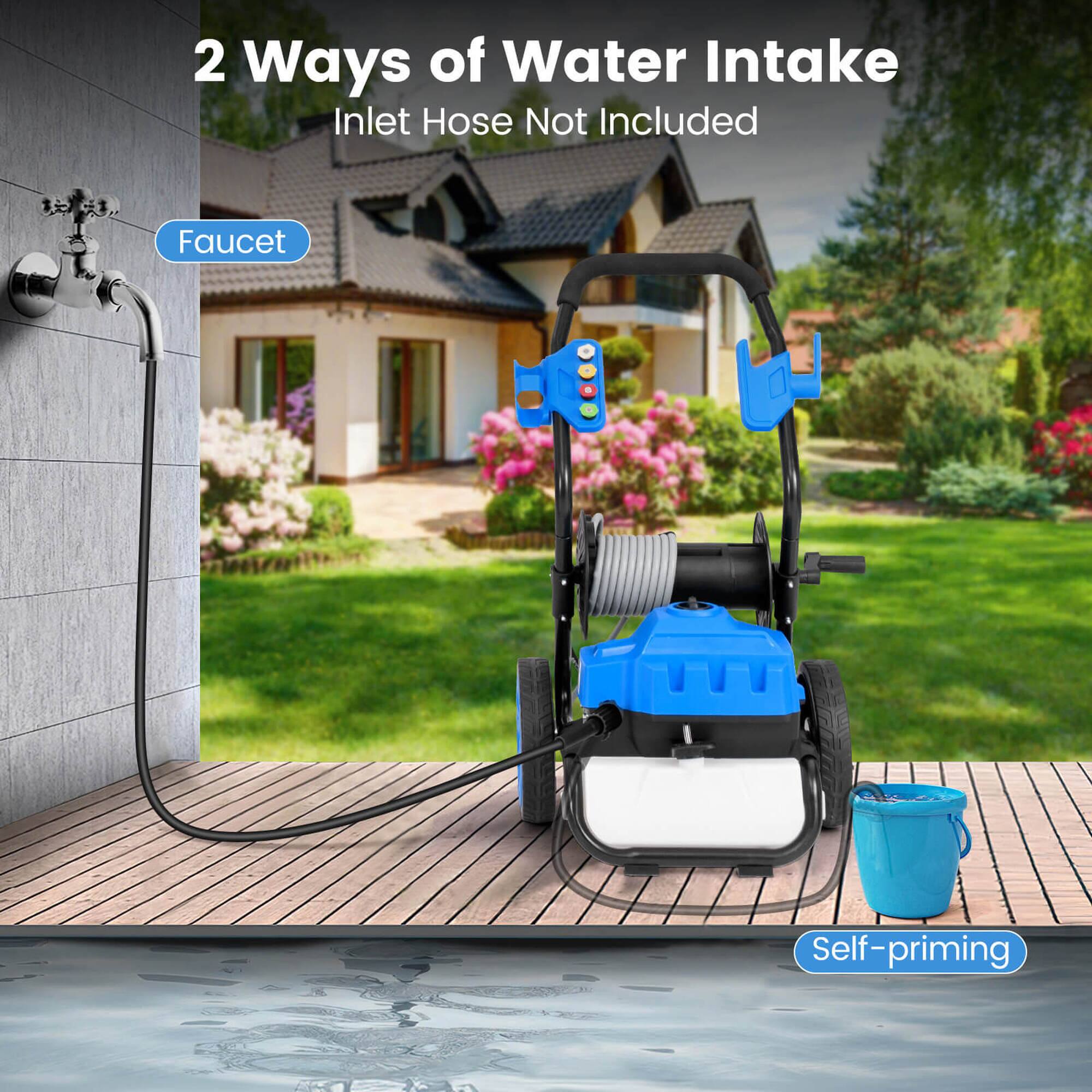 2 Ways of Water Intake  
Inlet Hose Not Included  

Faucet  
Self-priming