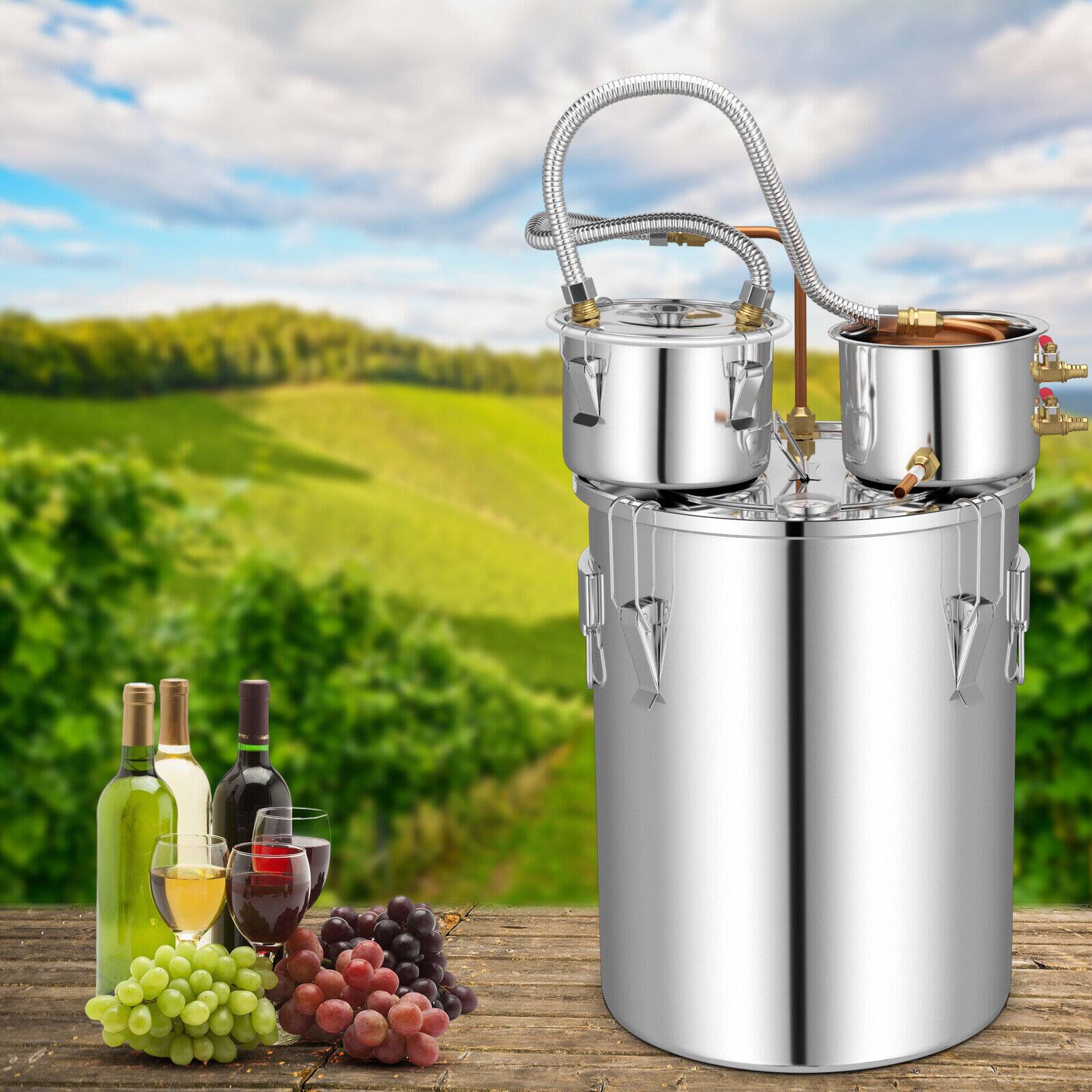 Angle. SKONYON - Stainless Steel Alcohol Distiller with Thickened Boiler Thumper Keg and Condenser Kit - Silver.