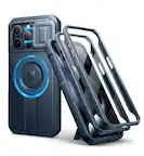 Front. dexnor - Dexnor iPhone 15 Pro Max Case with Slide Camera Cover & Adjustable Kickstand & Built-in Screen Protector,Navy Blue - Navy Blue.