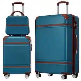HTUTWOO - Hardshell Luggage Sets 3 Pieces - 20"/28" Luggages and Cosmetic Case Spinner Suitcase, TSA Lock, Lightweight - Blue