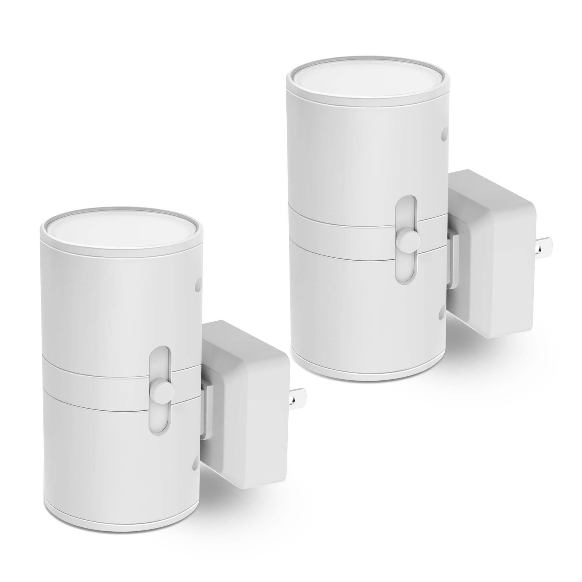 Jandcase - 2-Pack 1W Plug-in Night Light, 5000K Daylight Round Cylinder Design, 0-100%, Dusk-to-Dawn Sensor - White