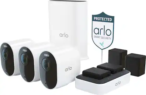 Arlo - Ultra Outdoor Security Camera 4K HDR (3rd Gen, 2025 Release) - Wireless, Rechargeable Battery, Charging Station, 3-Cam - White