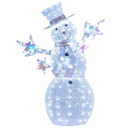 Costway - 5 FT Lighted Snowman with Hat Scarf & Stars Zip Ties & Ground Stakes 140 LED Lights - White