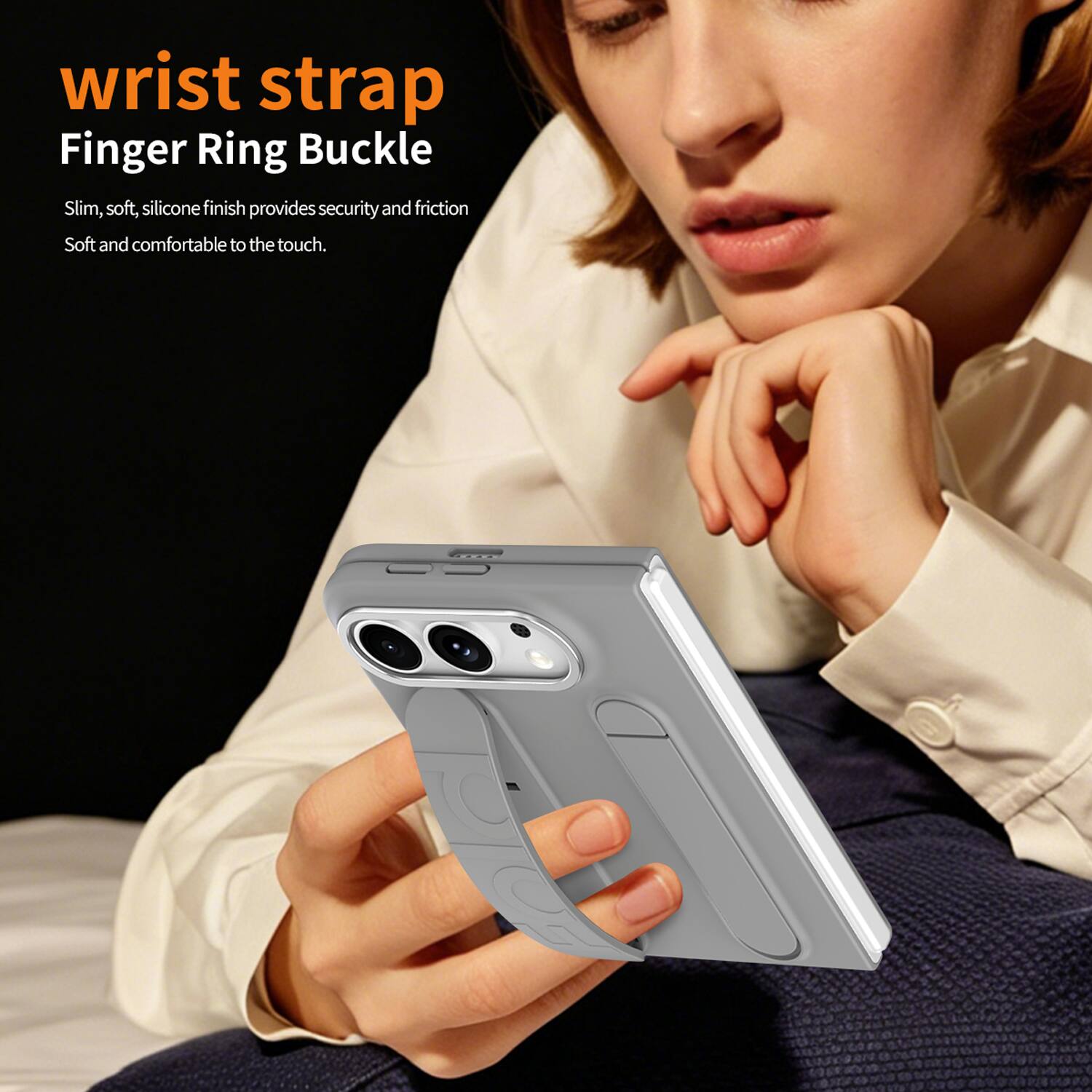 wrist strap Finger Ring Buckle Slim, soft, silicone finish provides security and friction Soft and comfortable to the touch.
