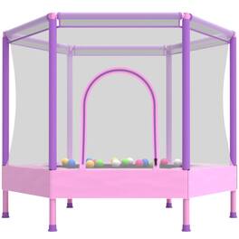Segmart - 55" Toddler Trampoline with Safety Net, Kids Trampoline for Toddlers with No Gap Design and Ocean Balls for Kids 3-8 - Pink+Purple