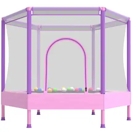 Front. Segmart - 55" Toddler Trampoline with Safety Net, Kids Trampoline for Toddlers with No Gap Design and Ocean Balls for Kids 3-8 - Pink+Purple.