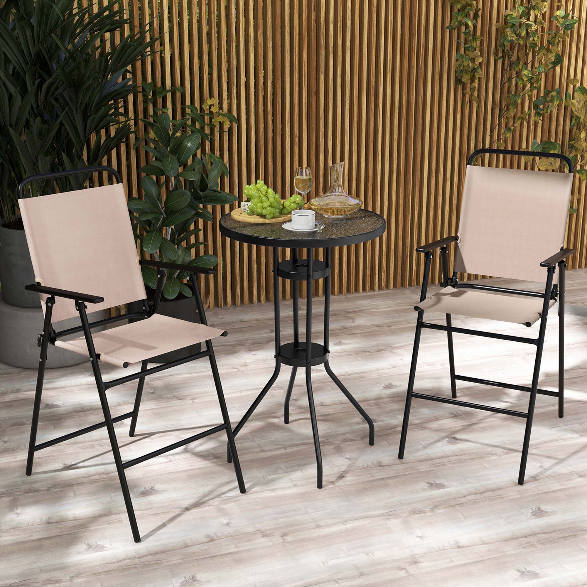 Alt View 4. Costway - Costway 3PCS Patio Bistro Set Folding Chairs Round Bar Table with 1.6"Umbrella Hole Yard - Beige.