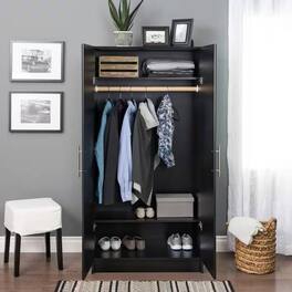 Hivvago - Freestanding Bedroom Cabinet Armoire Wardrobe Closet with Hanging Rail - Black