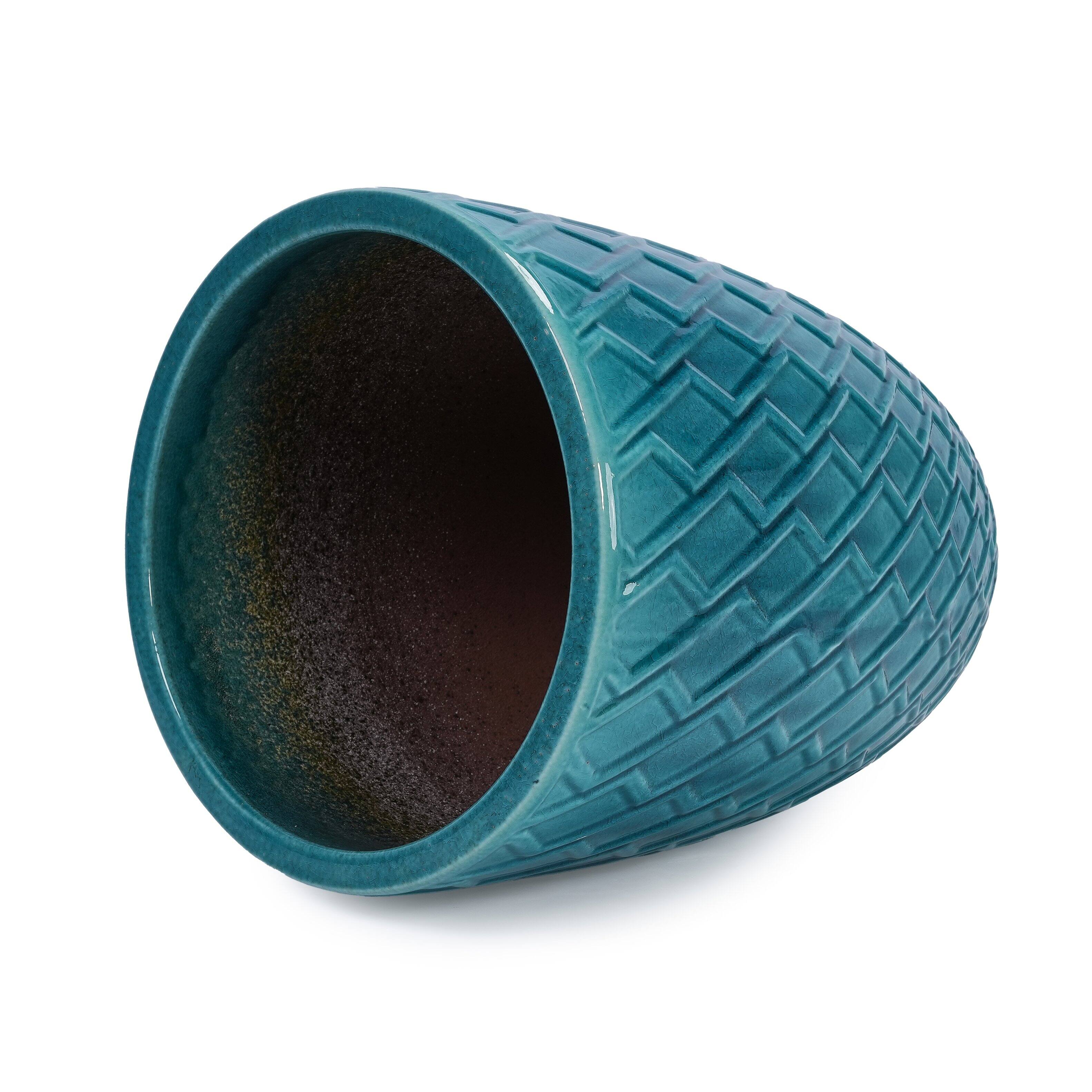 Alt View 7. Loheer - Loheer Large Ceramic Planter, Handmade Teal Ceramic Flower Pot with Drainage, Tall Indoor Outdoor Front Door Pot.