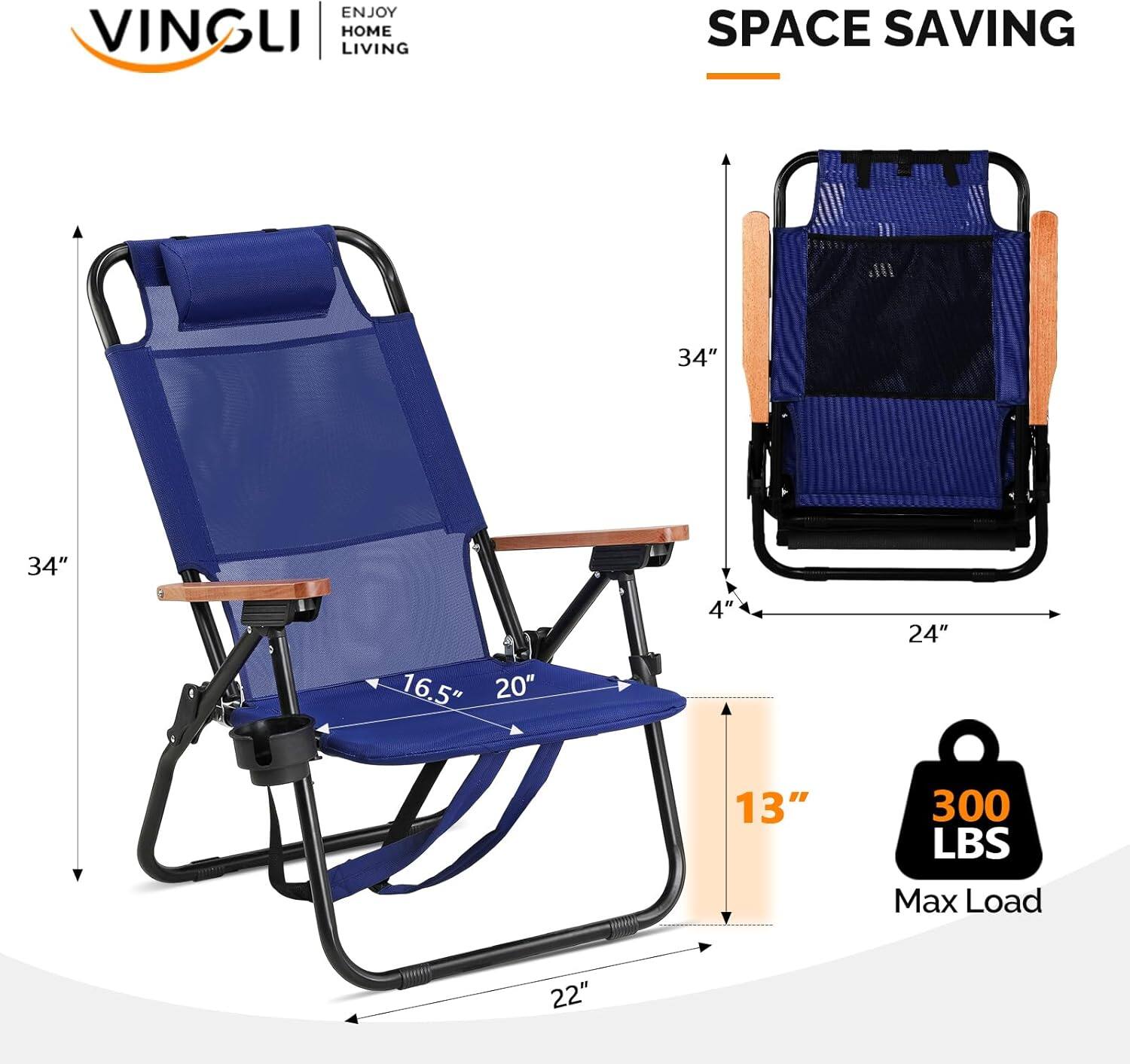ENJOY VINGLI LIVING HOME SPACE SAVING  
34" x 34" x 16.5" x 20" x 4" x 24" x 13"  
300 LBS Max Load