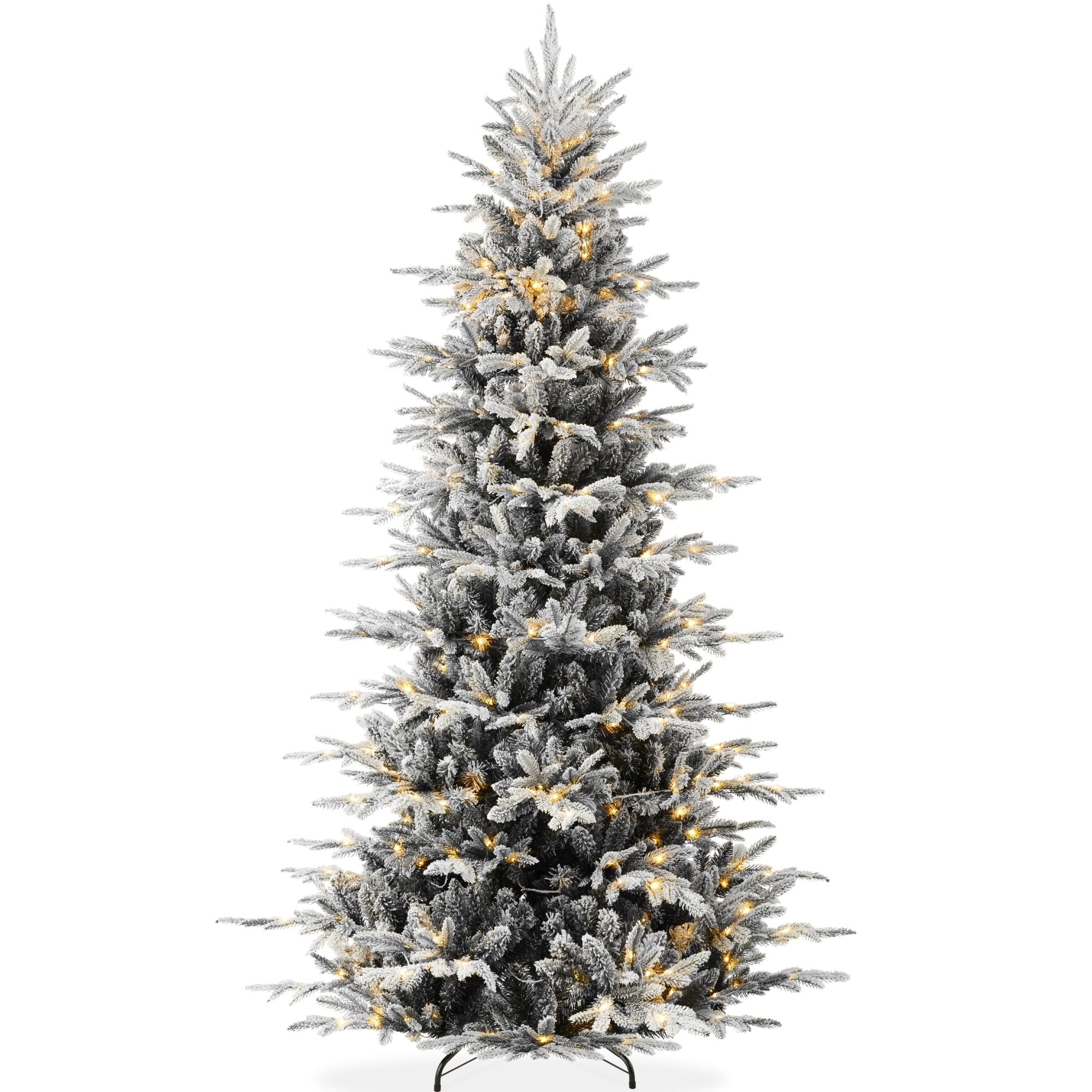 Front. Best Choice Products - Pre-Lit Flocked Artificial Aspen Noble Fir Christmas Tree w/ Metal Stand - Black.
