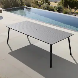 Crestlive Products - 72/82-in Patio Plastic-Wood Top Aluminum Frame Rectangle Outdoor Dining Table with Umbrella Hole - Gray