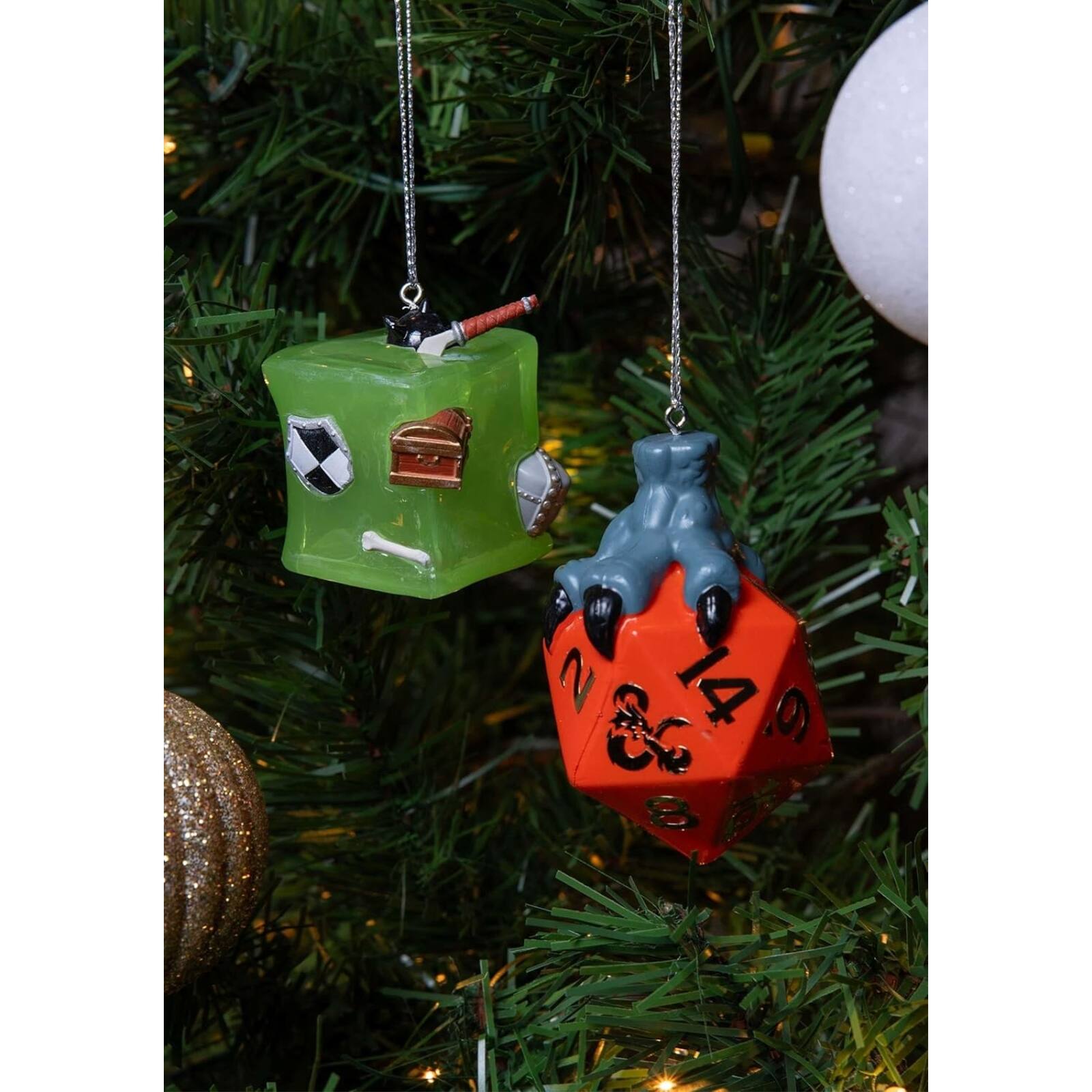 Angle. Kurt S Adler - Kurt Adler Dungeons and Dragons Dice and Gelatinous Cube Christmas Ornaments 2 Piece Set - Multicolor.