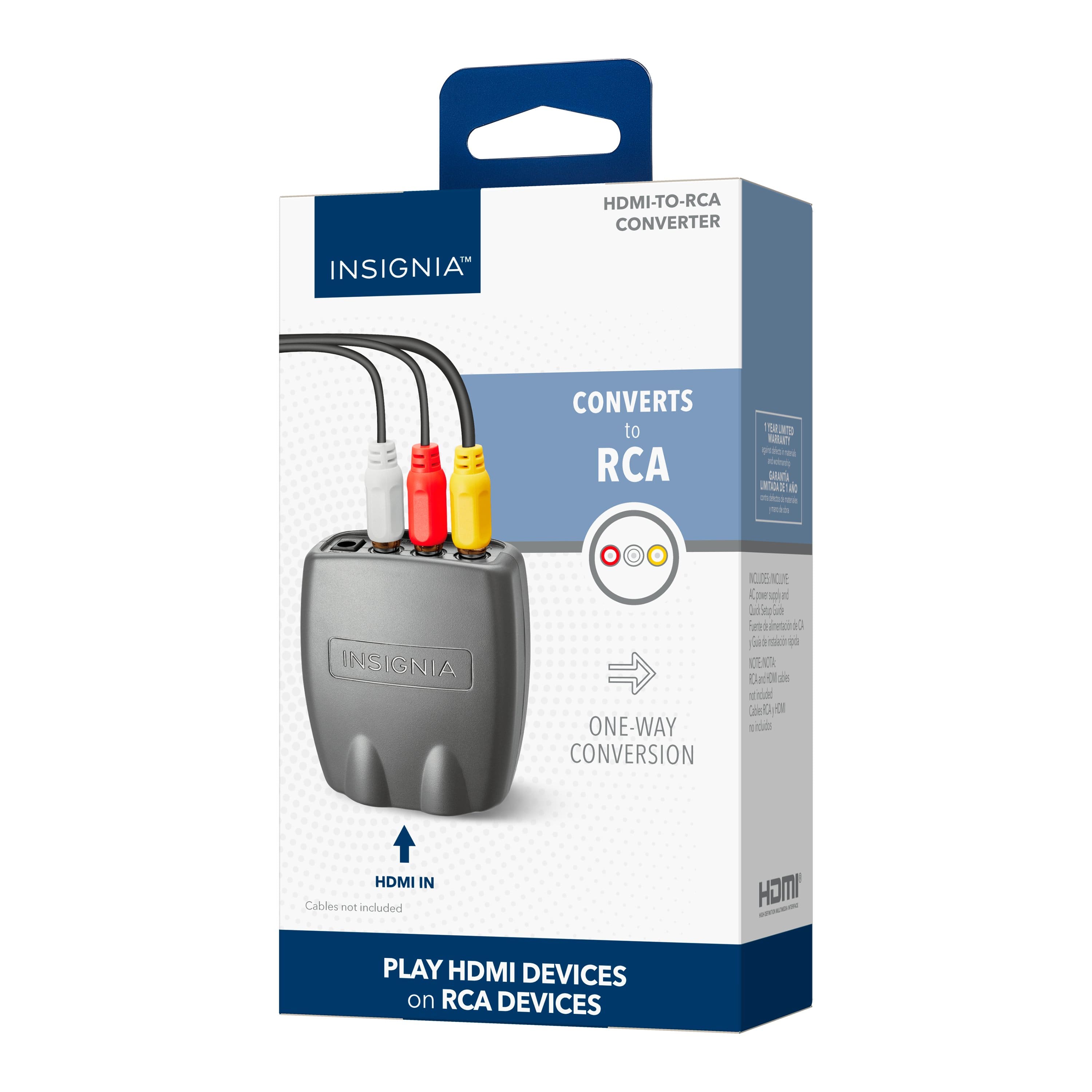 Insignia HDMI-to-RCA Converter: One-Way Conversion
The Insignia HDMI-to-RCA Converter is designed to convert HDMI signals to RCA connections. It allows you to play HDMI devices on RCA devices, making it a versatile and convenient solution for connecting various electronic devices.
The package includes the Insignia HDMI-to-RCA Converter, along with a set of cables for easy connection. However, the HDMI cables are not included in the package, so you will need to purchase them separately.
This Insignia HDMI-to-RCA Converter is a great option for anyone looking to connect their HDMI devices to RCA devices, such as TVs, gaming consoles, or other electronic devices.