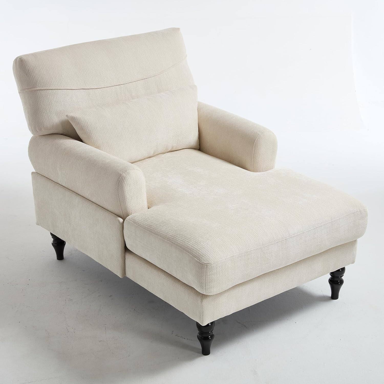 Alt View 5. Trinkets Crazed - Chaise Lounge Chair Indoor, Modern Leisure Sleeper Sofa Chair w/Double Deep Cushion, Accent Upholstered Readi - white.