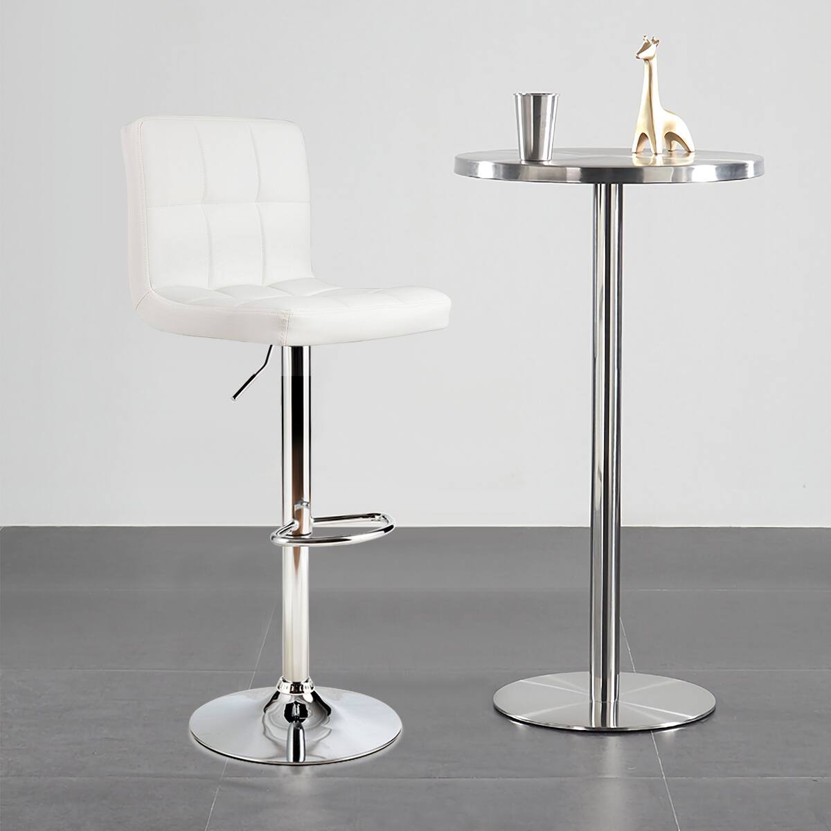 Alt View 4. Costway - Costway Set of 4 PU Leather Bar Stool Swivel Bar Chair w/ Adjustable Height - White.