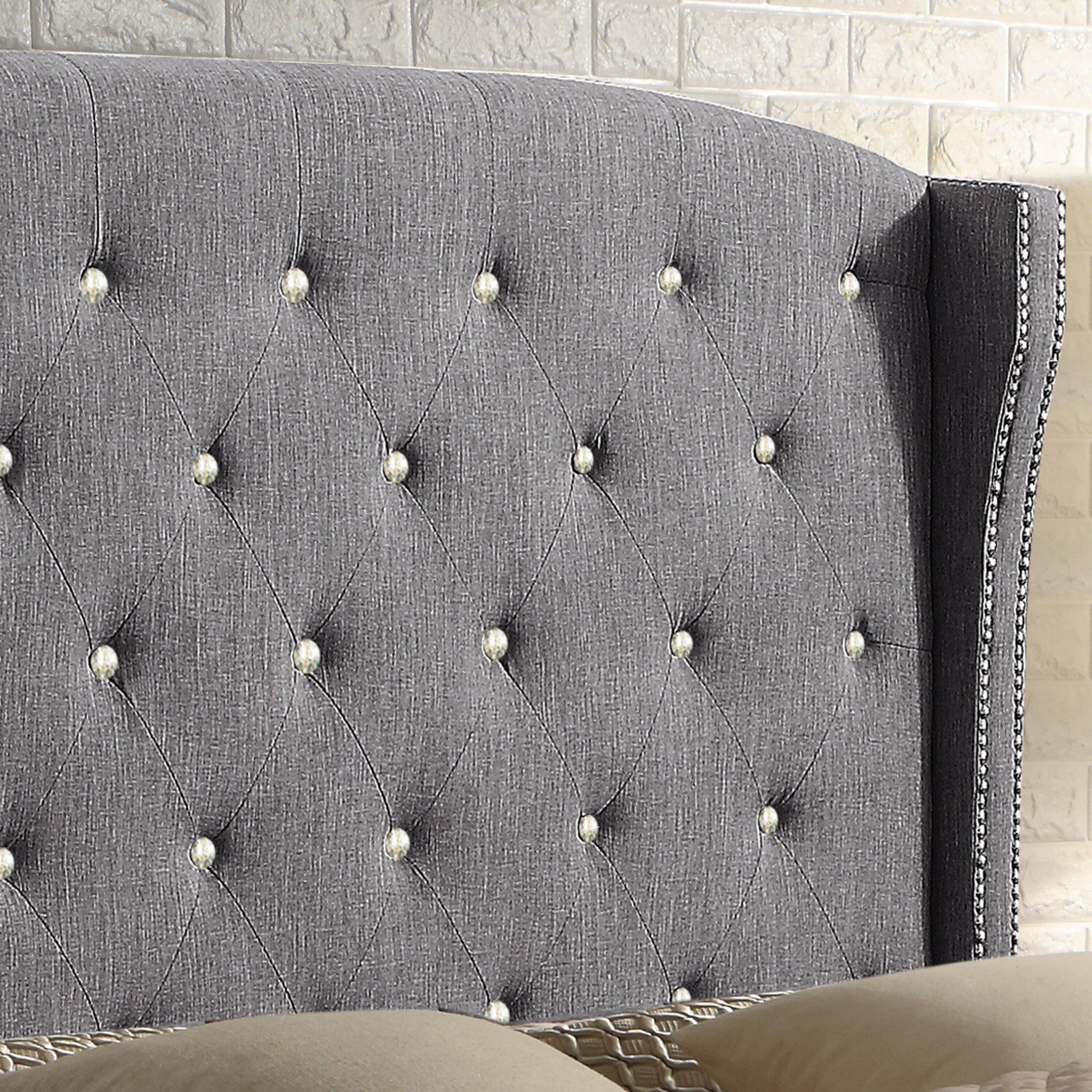 Alt View 1. Boyel Living - 68 in Button Tufted Upholstered Bed Vintage Style Bed Frame with Solid Wood Legs in Gray - Gray.