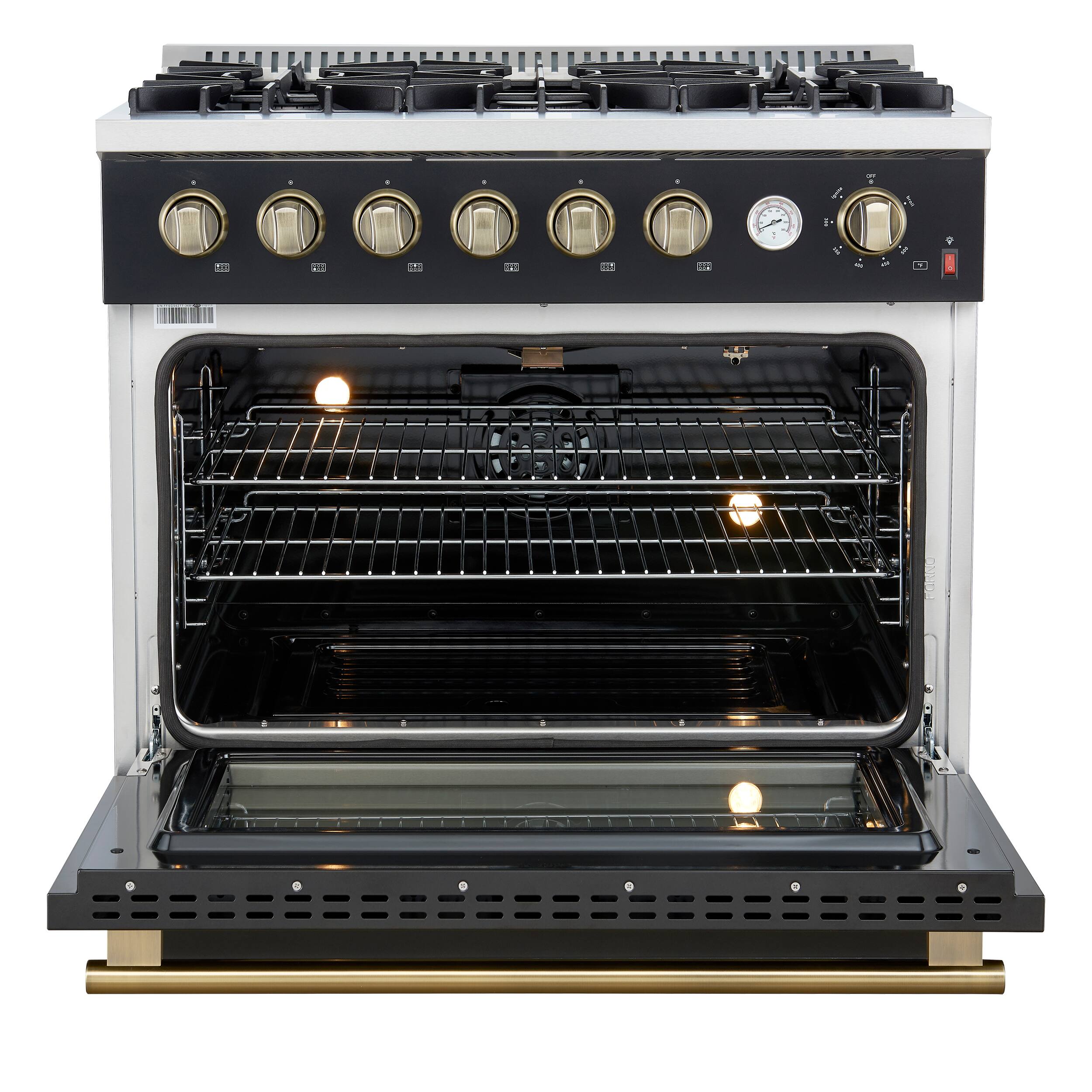Alt View 2. Forno Appliances - Marco 5.36 Cu. Ft. Freestanding Gas Convection Range with Hidden Bake Element - Black.