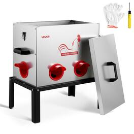 VEVOR - Automatic Chicken Feeder, 40 lbs Capacity, 6 Feeding Ports No-Waste Poultry Feeder with Built-In Divider, with Latch - Silver + Red + Black