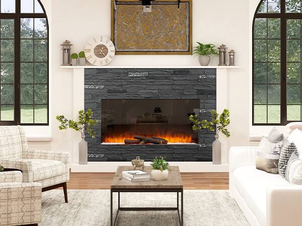 Alt View 1. LOVMOR - 1 Pack Faux Stone Wall Covering Panels PU Stone Veneer Interior Exterior Siding for DIY Projects - Roman Black Stone.