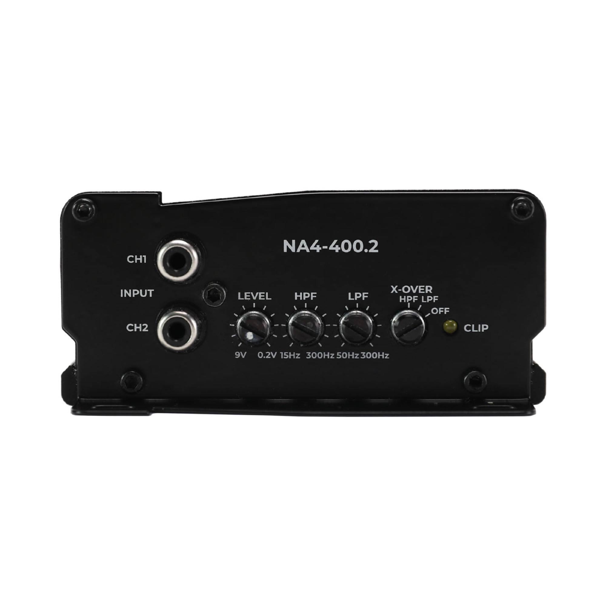 CH1 NA4-400.2  
INPUT LEVEL HPF LPF X-OVER HPF LPF OFF  
CH2 CLIP 9V 0.2V 15Hz 300Hz 50Hz 300Hz