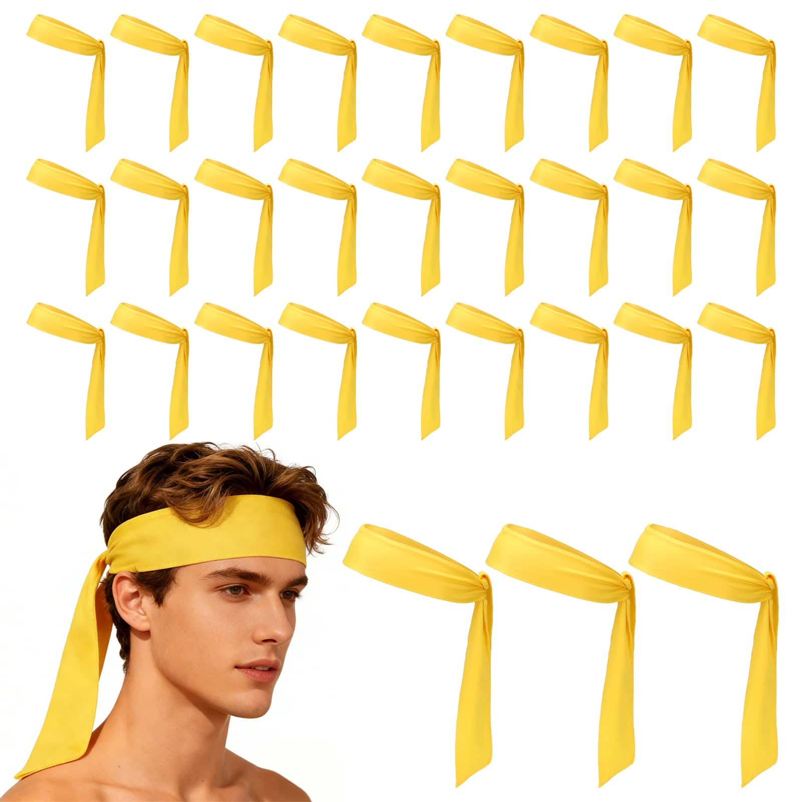 Unique Bargains - Tie Sweatband Headband, Adjustable Non-Slip Moisture Wicking Athletic Headband, 30pcs - For Tennis/Karate/Workout/Yoga - Yellow price history on PriceWatchPro
