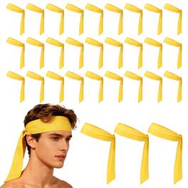 Unique Bargains - Tie Sweatband Headband, Adjustable Non-Slip Moisture Wicking Athletic Headband, 30pcs - For Tennis/Karate/Workout/Yoga - Yellow