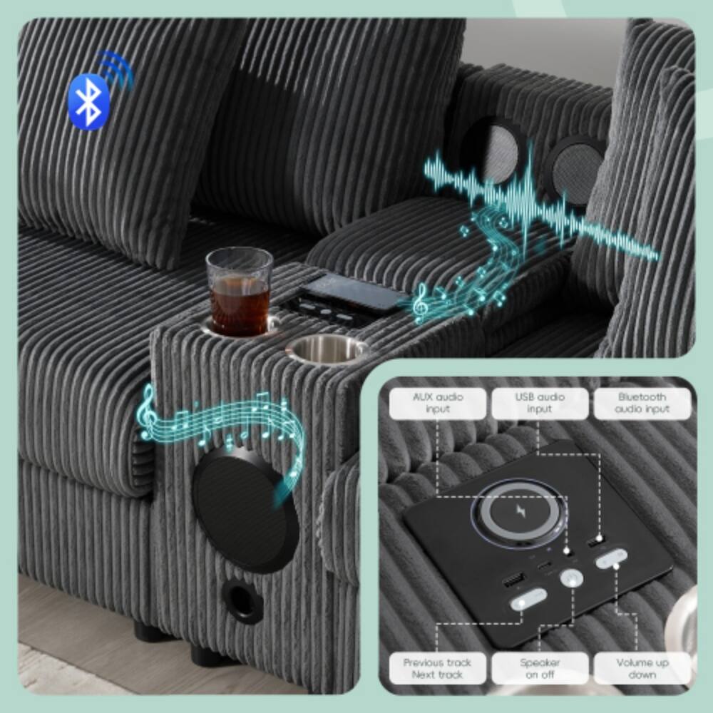 AUX audio input  
USB audio input  
Bluetooth audio input  
Previous track  
Next track  
Speaker on/off  
Volume up/down