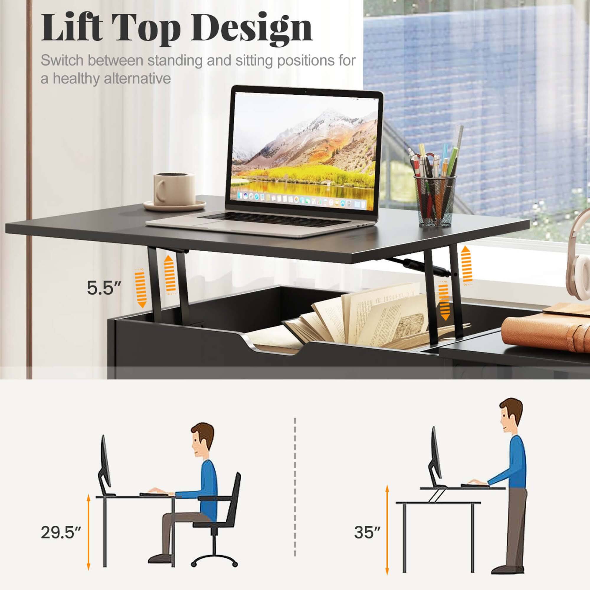 Lift Top Design: Switch between standing and sitting positions for a healthy alternative. 5.5" 29.5" 35".