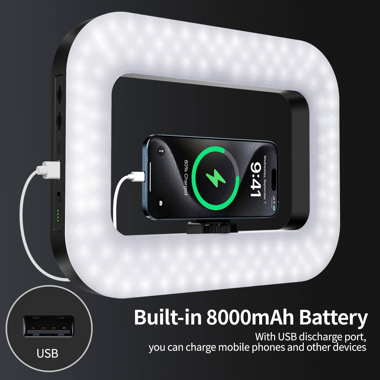 80% Charged Wednesday 9:41 September

Built-in 8000mAh Battery

With USB discharge port, you can charge mobile phones and other devices