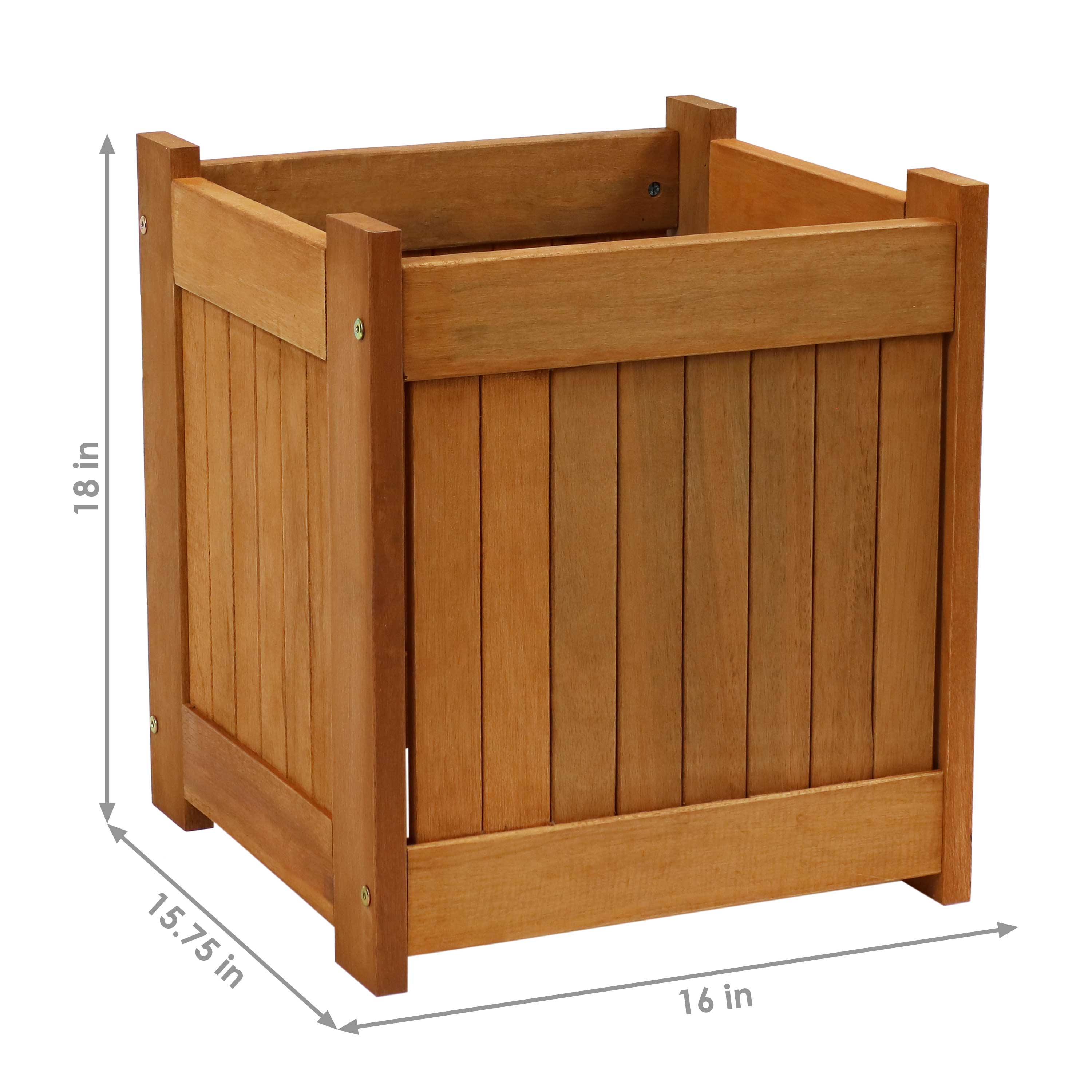 Alt View 2. Sunnydaze - Meranti Wood Decorative Square Planter Box - 16 in - Set of 2 - Brown.