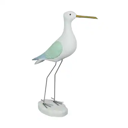 Front. Fancy That - 16 Inch High Hand Carved White Painted Wood Bird Statue Home Coastal Decor Sculpture - White.