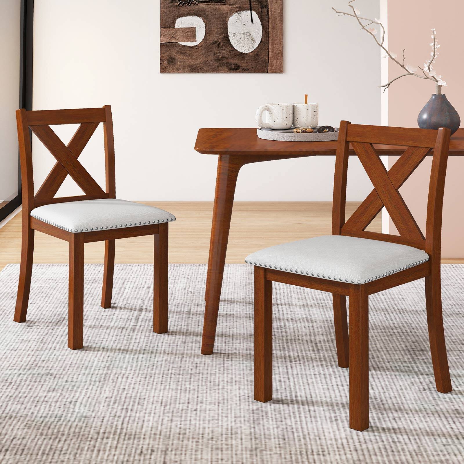 Alt View 3. Gymax - Gymax Wooden Dining Chair Set of 2 w/Acacia Wood Legs Padded Seat Curved Back - Beige.
