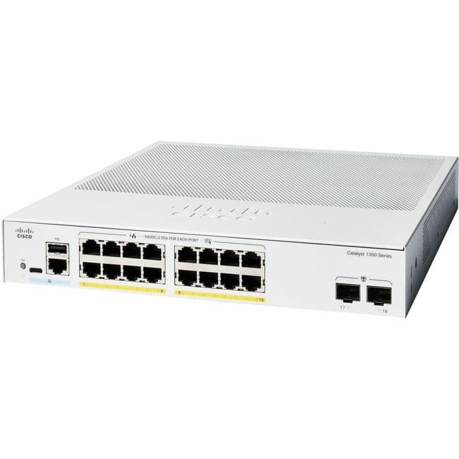 Cisco Consumer Products - Cisco Catalyst C1300-16FP-2G Ethernet Switch - 16 Ports - Manageable - Gigabit Ethernet - 10/100/1000Base-T, 1000Base-X - Unknown