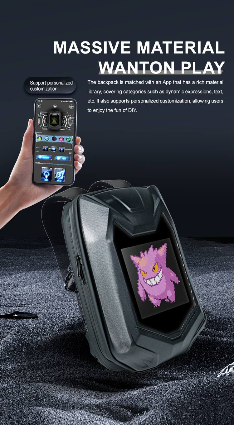 MASSIVE MATERIAL WANTON PLAY

Support personalized customization

The backpack is matched with an App that has a rich material customization library, covering categories such as dynamic expressions, text, etc. It also supports personalized customization, allowing users to enjoy the fun of DIY.