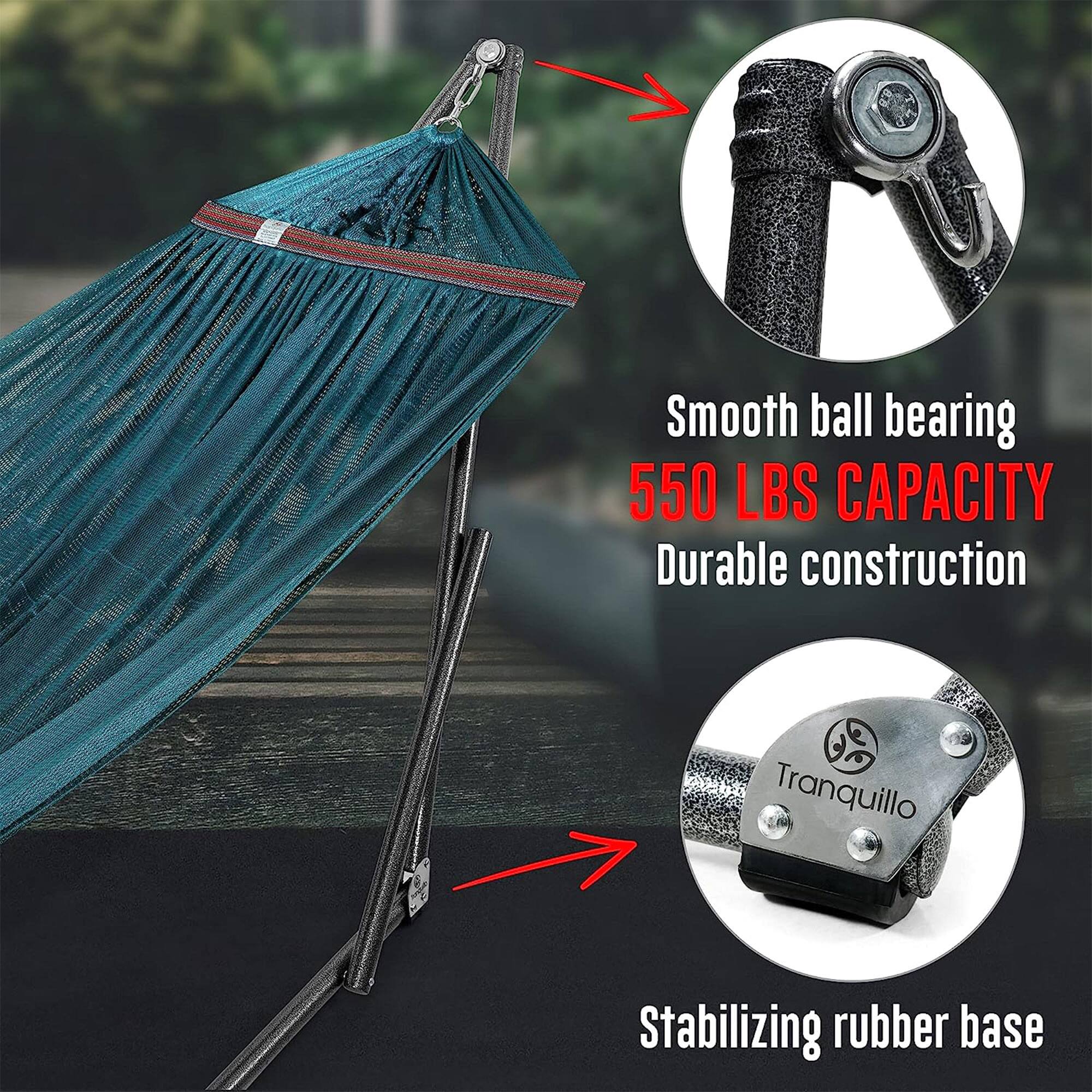 Smooth ball bearing  
550 LBS CAPACITY  
Durable construction  
Tranquillo Stabilizing rubber base