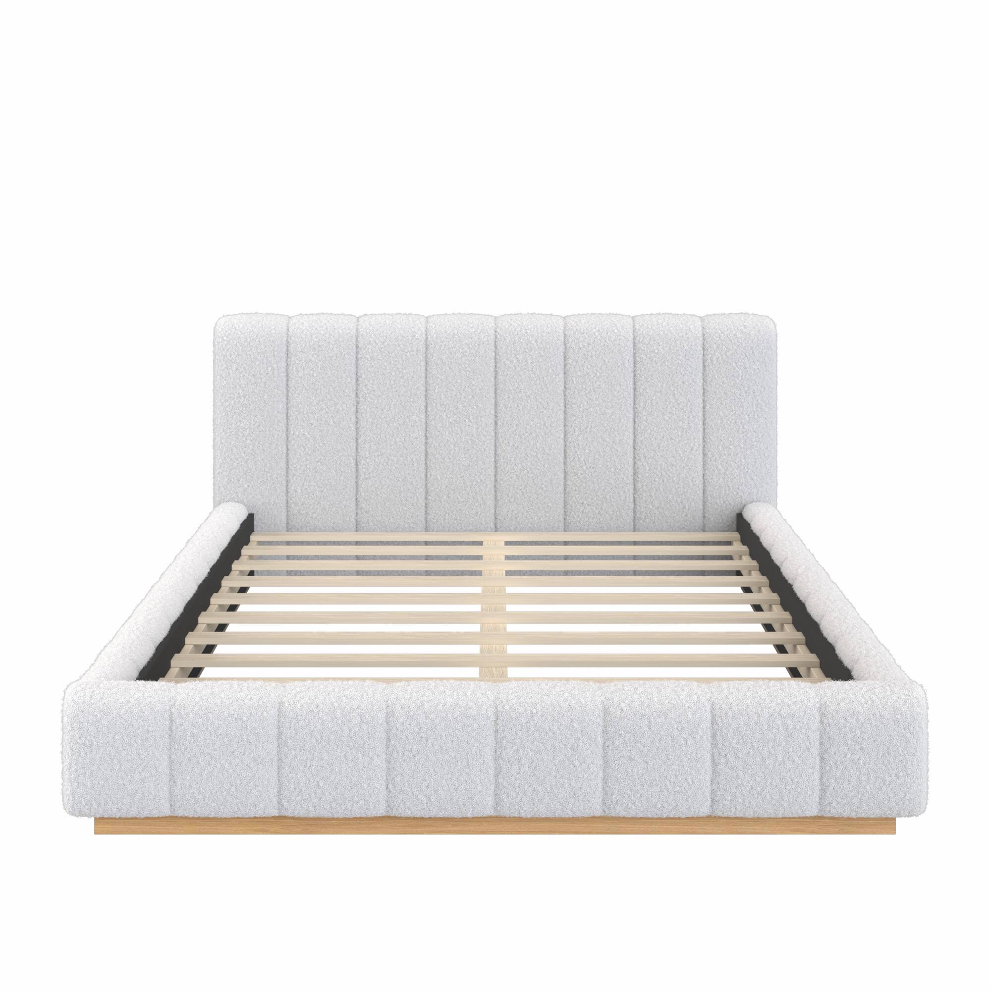 Back. Whisen - Upholstered Platform Bed Frame, Low Profile Wood Base, No Box Spring Needed - White.