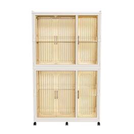 Boyel Living - Portable Storage Wardrobe 6 Magnetic Doors 2 Hanging Rods - Cream White
