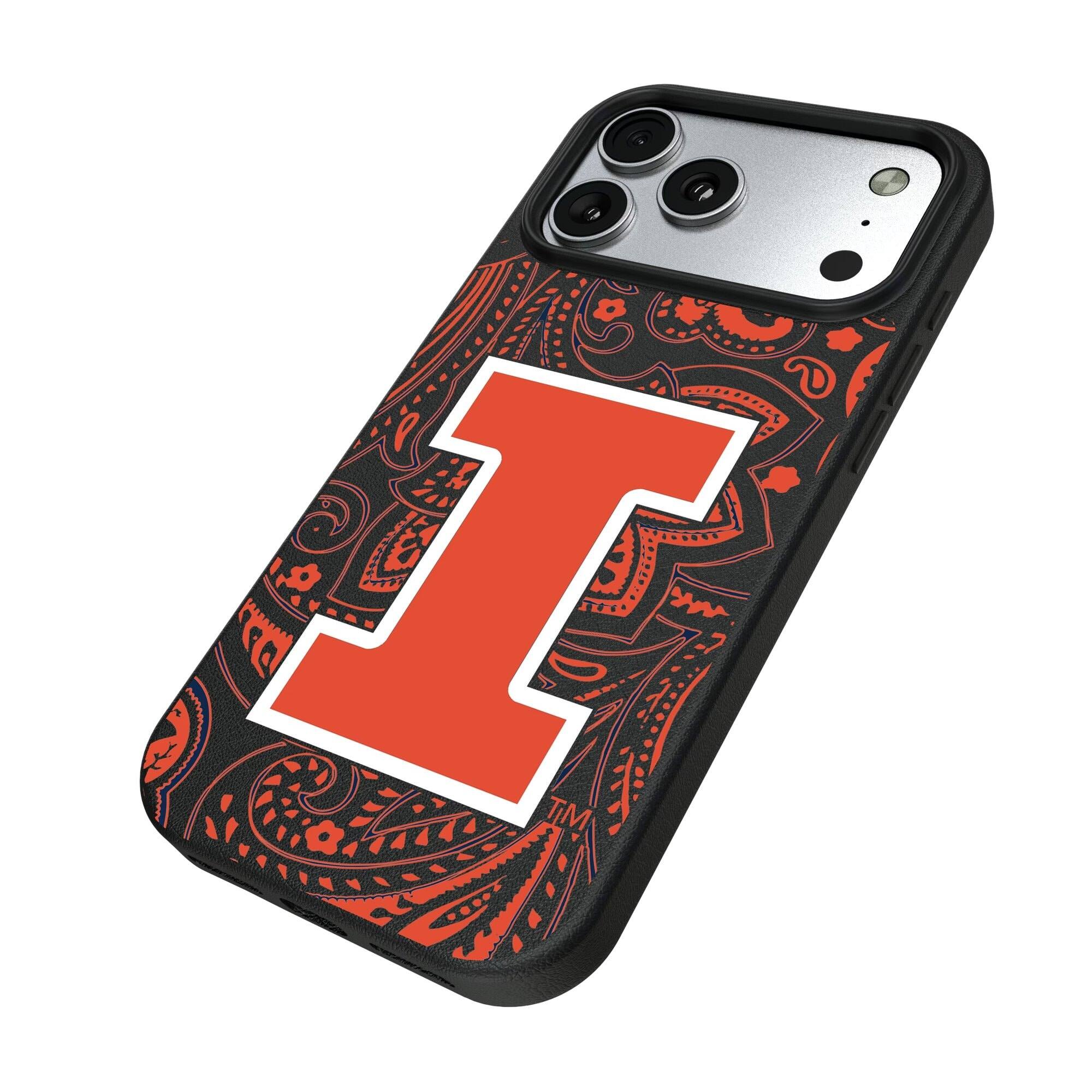 Alt View 1. Keyscaper - Illinois Fighting Illini Paisley iPhone Magnetic Bump Case - 16 Pro - Black.