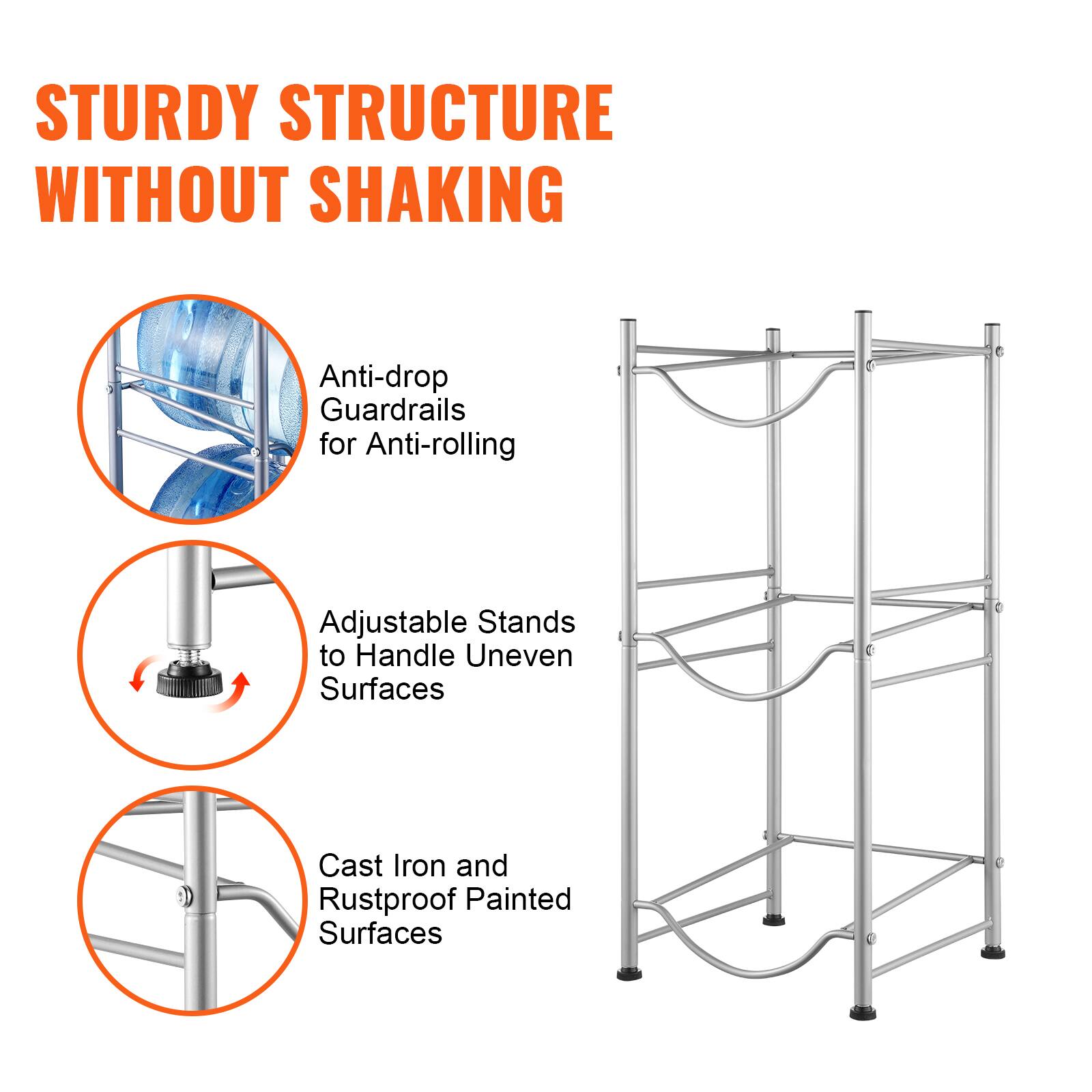 STURDY STRUCTURE WITHOUT SHAKING

- Anti-drop Guardrails for Anti-rolling
- Adjustable Stands to Handle Uneven Surfaces
- Cast Iron and Rustproof Painted Surfaces