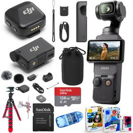 Bundle - DJI - Osmo Pocket 3 Vlog Combo 4K Camera with Mic Mini, 128GB microSD, Wireless Mic & Tripod - Black