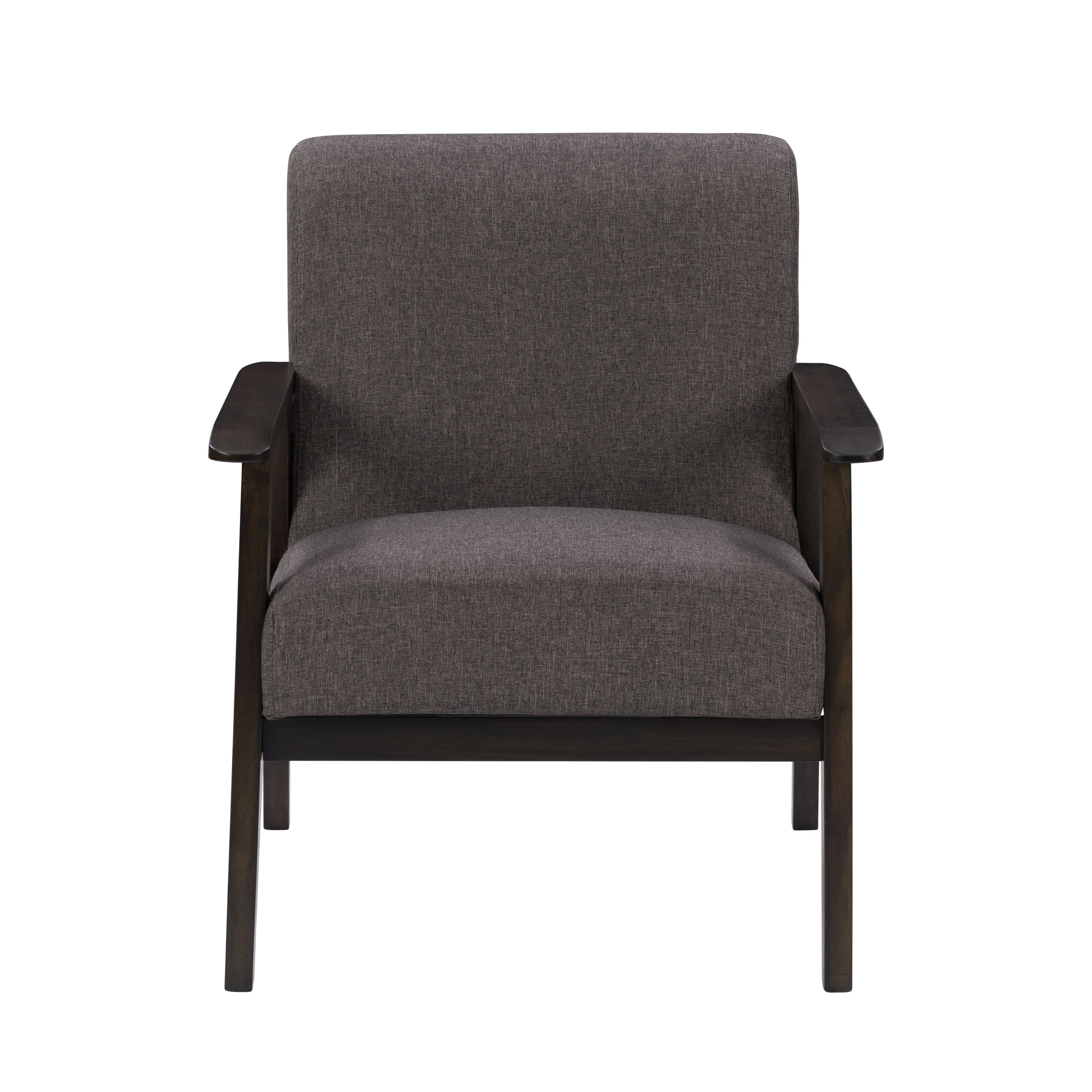 Front. CorLiving - Greyson Wood Armchair - Charcoal Brown.