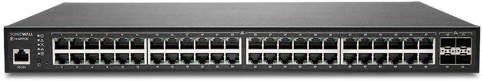 Front. SonicWall - Switch SWS14-48FPOE 48-Port Gigabit PoE+ Managed Switch - Black.
