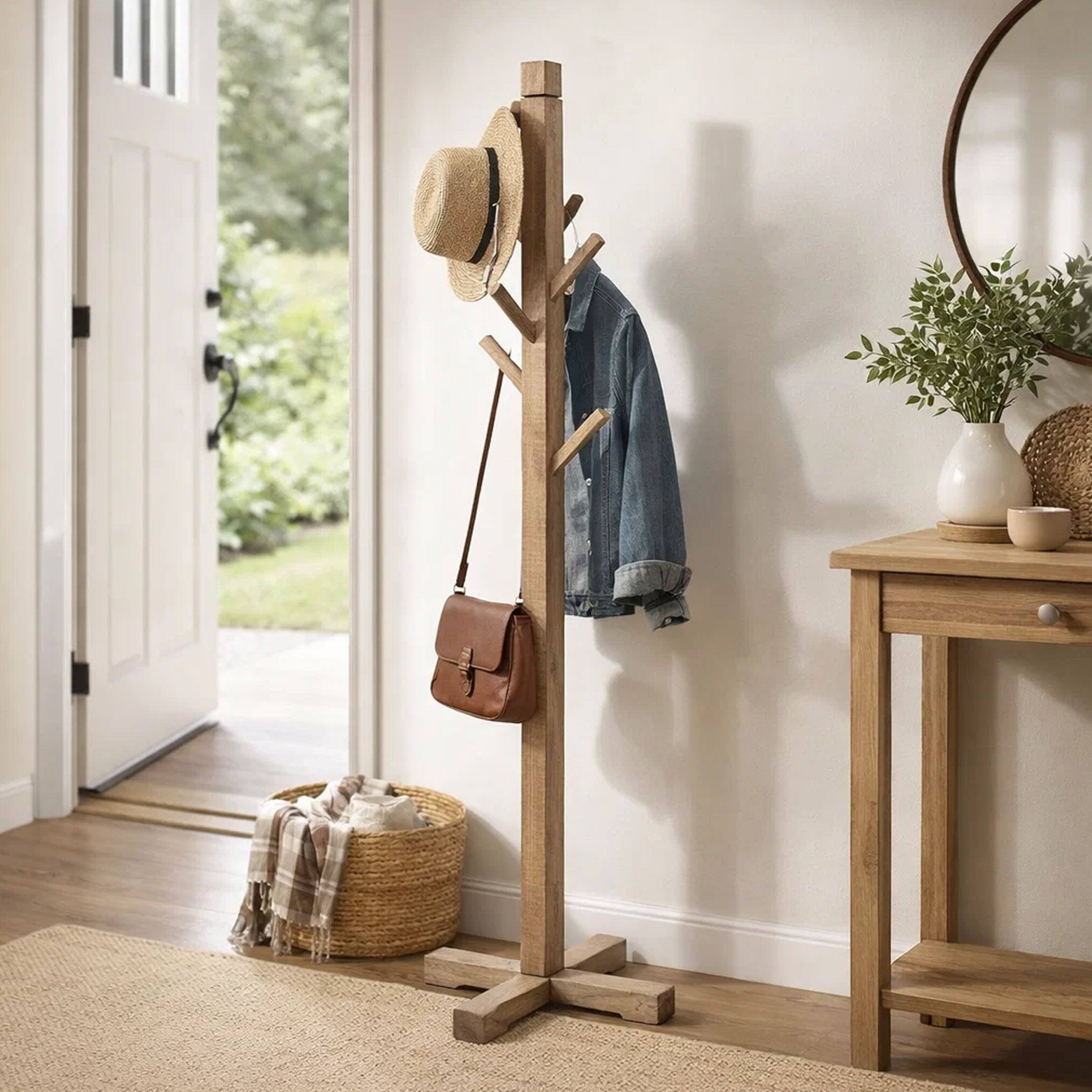 Alt View 4. Manhattan Lane - Rena Coat, Hat Tree Stand, 8 Wood Stems, 72 Inch Mahogany Wood - Pebble Brown.