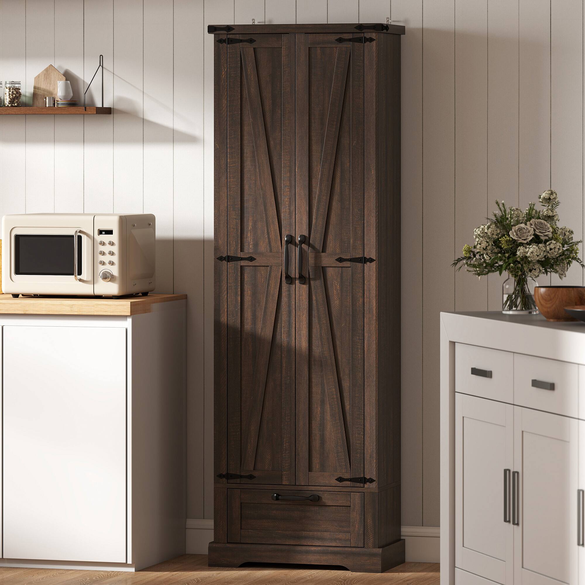 Alt View 7. Homcom - Pantry Cabinet, Kitchen Storage Cabinet with Adjustable Shelves - Brown.