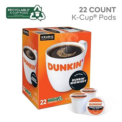 RECYCLABLE K-CUP PODS  
KEURIG COMPATIBLE  
22 COUNT  
DUNKIN'  
DUNKIN' MIDNIGHT  
KEURIG K-CUP PODS
